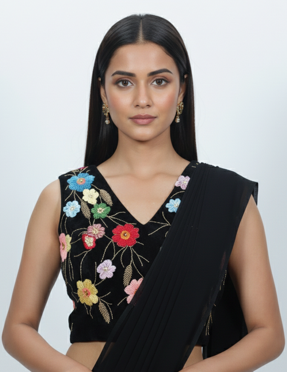 Elerra Noir Floral Embroidered Top