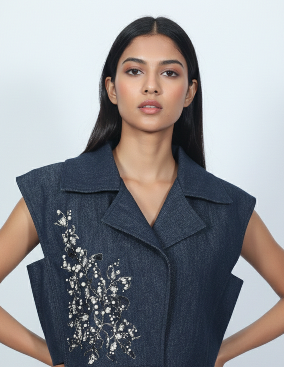 Elerra Midnight Embroidered Structured Top