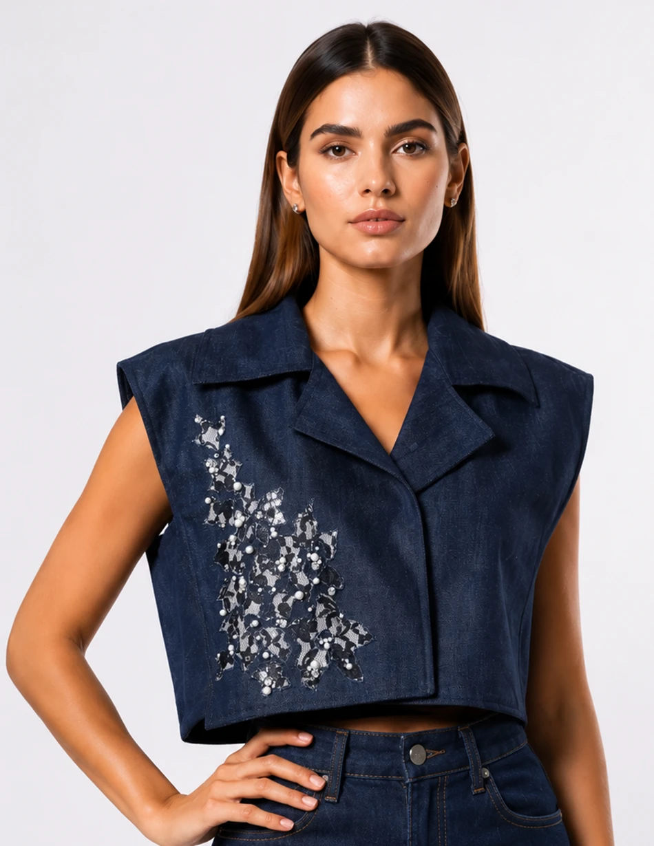 Elerra Midnight Embroidered Structured Top