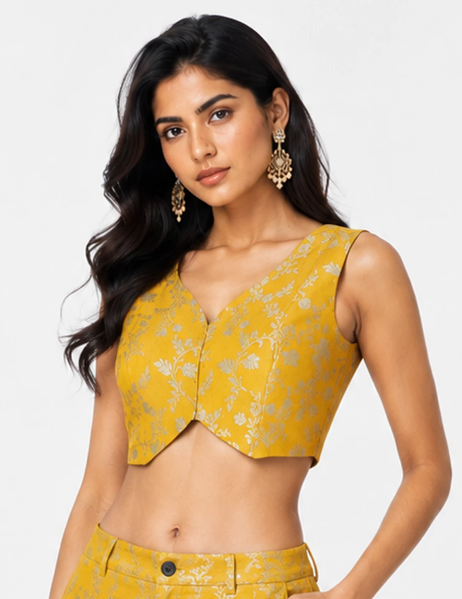 Elerra Sunvara Mustard Embroidered culture chic Couture Blouse