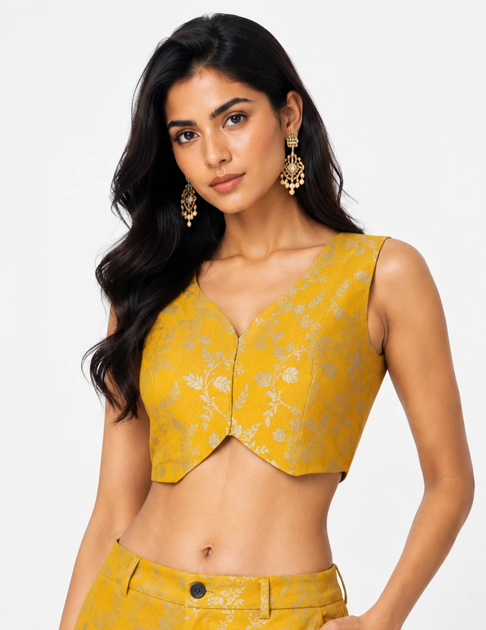 Elerra Sunvara Mustard Embroidered culture chic Couture Blouse