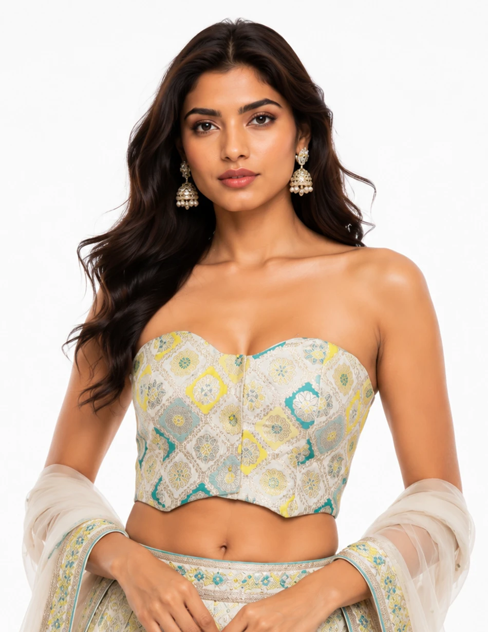 Elerra Festive Bloom Pastel Brocade Couture Corset