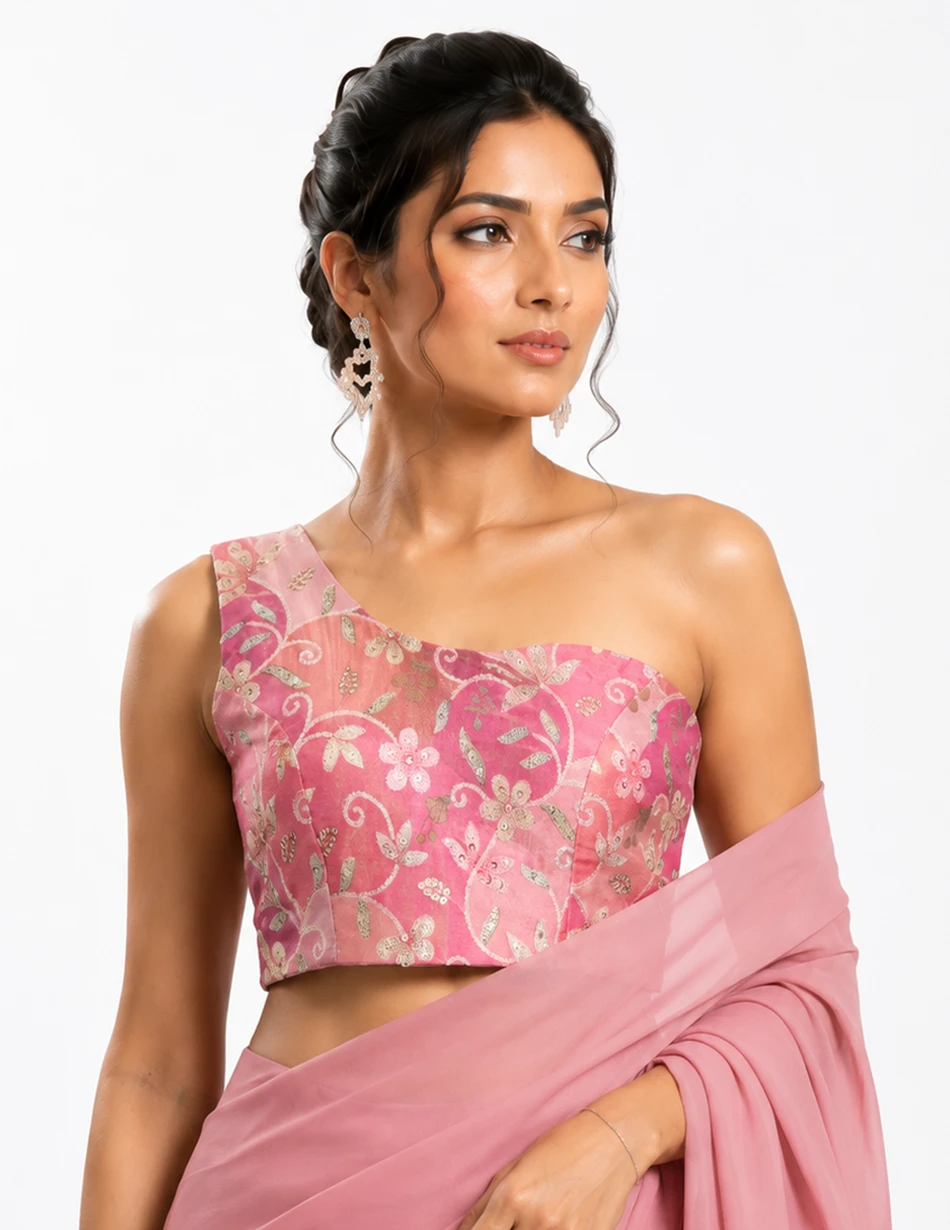 Elerra Roselle Bloom One-Shoulder Embroidered Couture Top