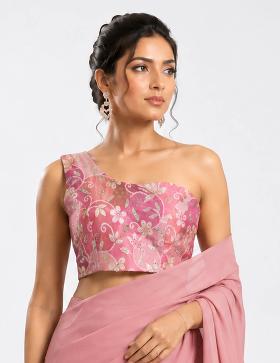 Elerra Roselle Bloom One-Shoulder Embroidered Couture Top