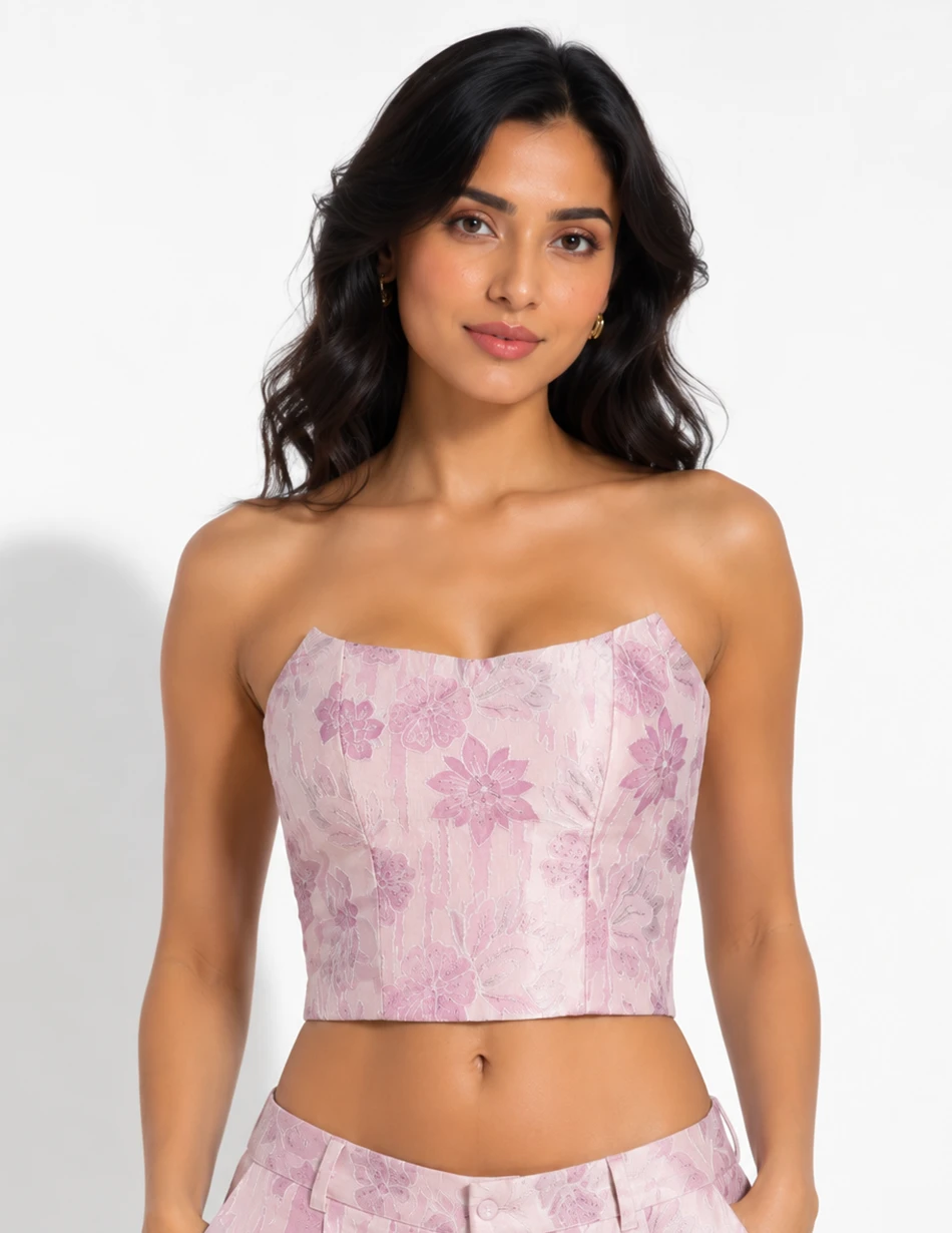 Elerra cultural chic Lilac Bloom Printed Couture Corset Top