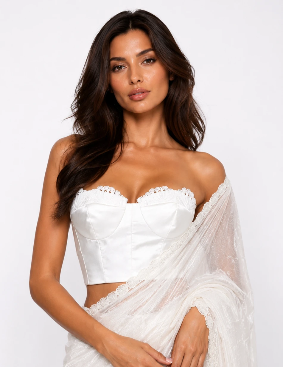 Elerra Evening Elegance Ivory Lace Sculpted Couture Corset Top