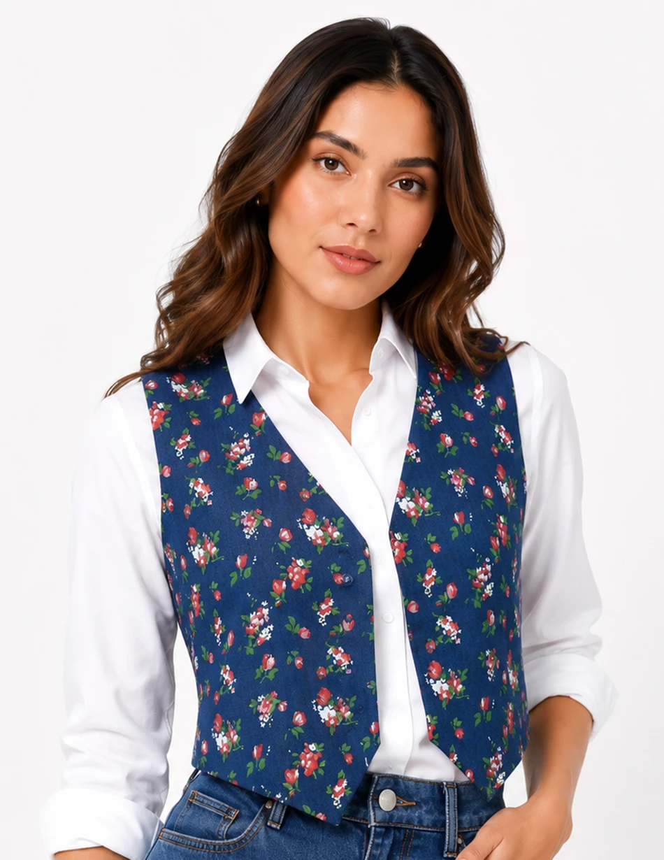 Elerra Street Vogue Indigo denim Floral Denim Couture Top