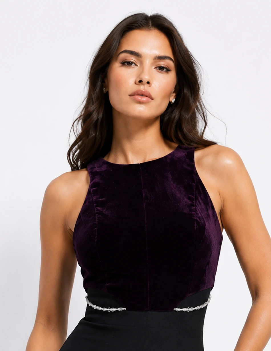 Elerra Evening Elegance Plum Velvet Couture Top