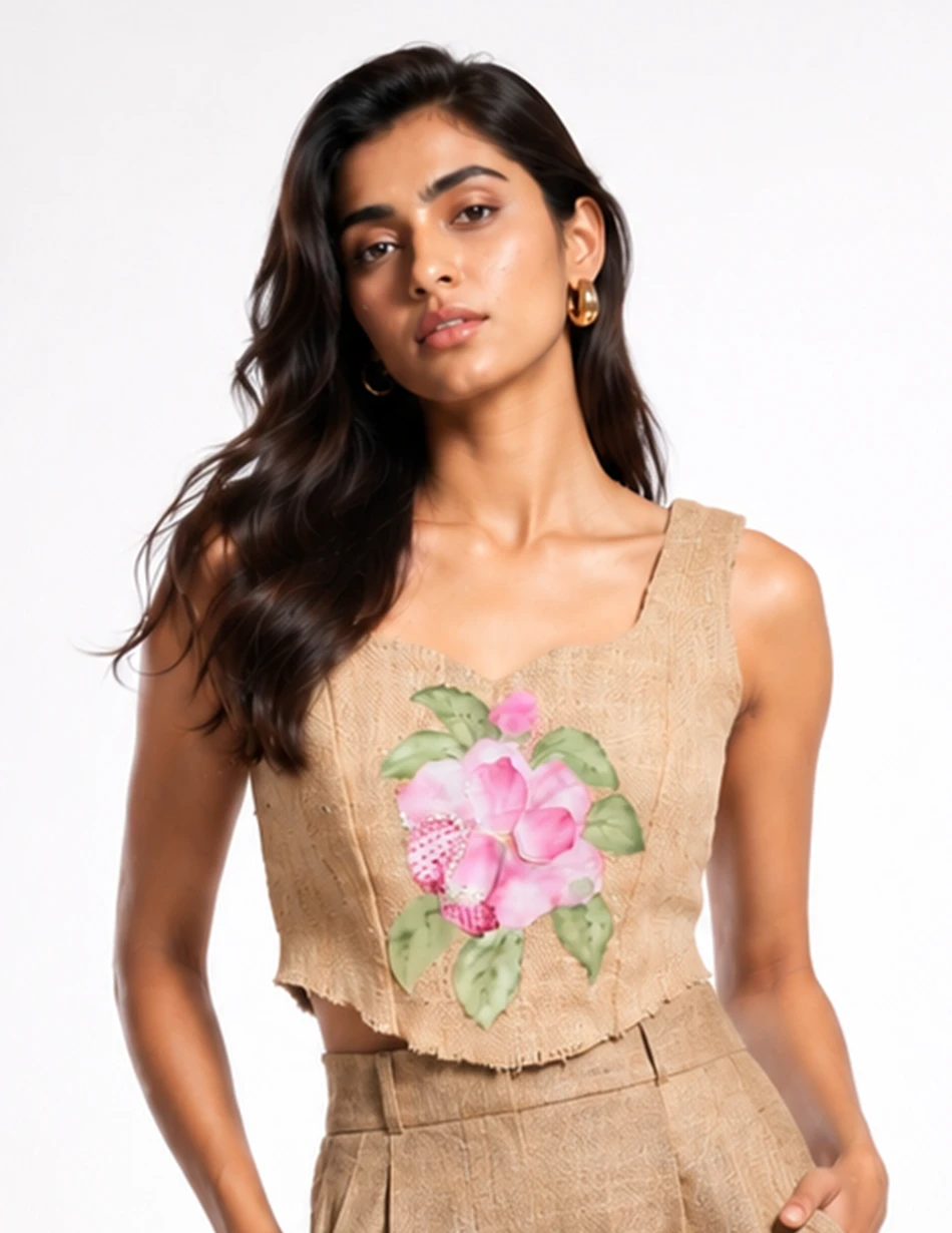 Elerra Morning Grace Hand-Painted Beaded Jute Couture Top