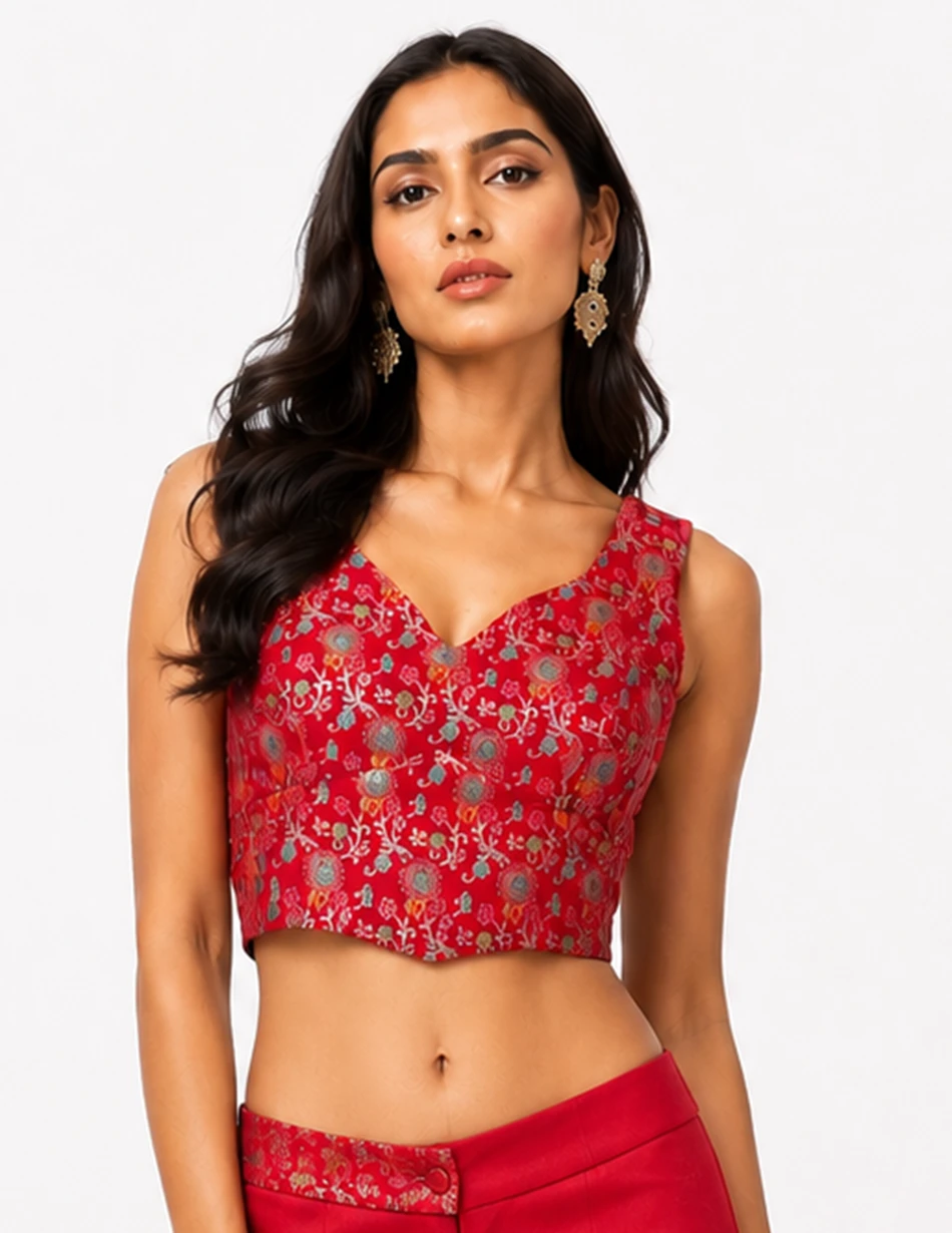 Elerra Culture Chic Chanderi Jacquard Armhole Princess-Cut Blouse
