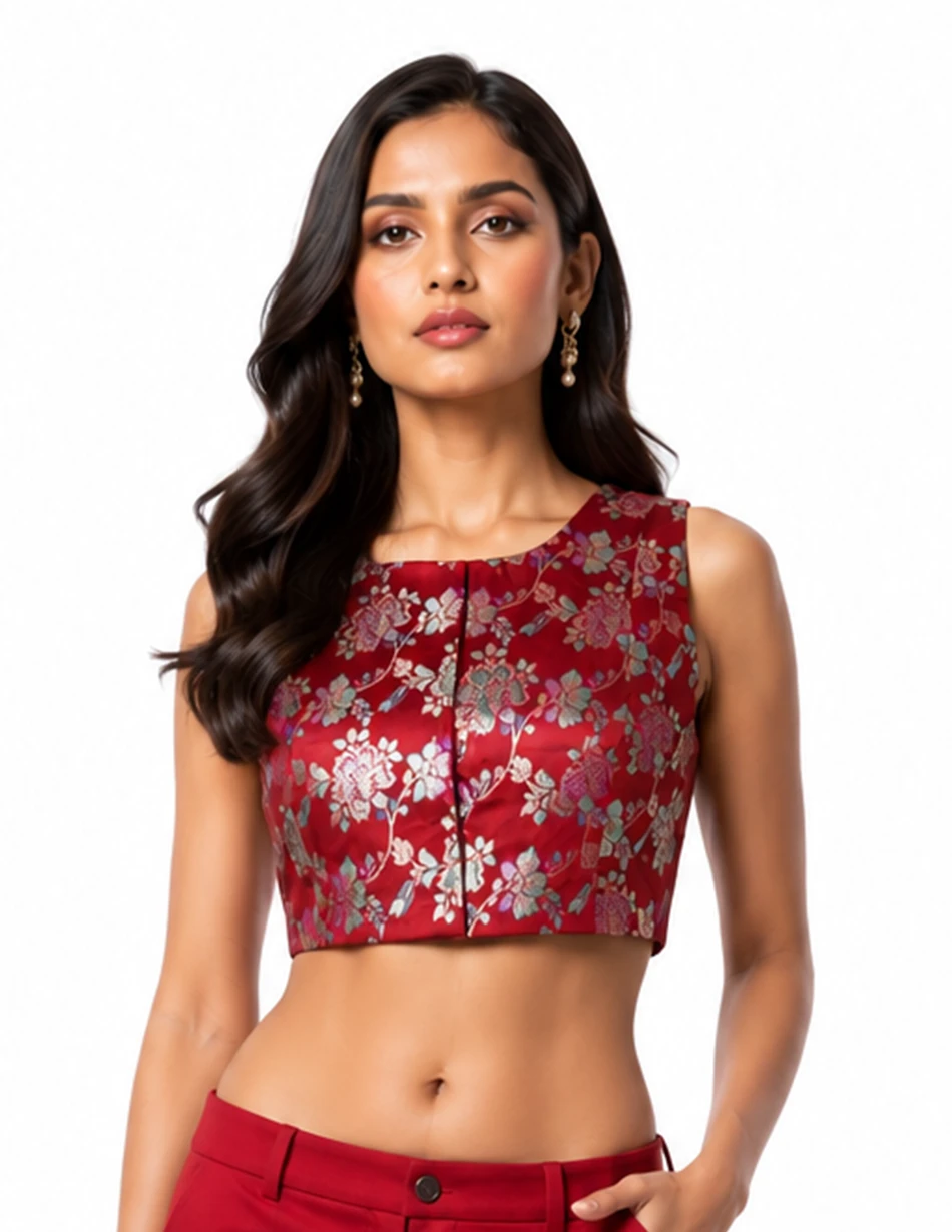 Elerra Culture Chic Chanderi Jacquard Classic-Neck Couture Top