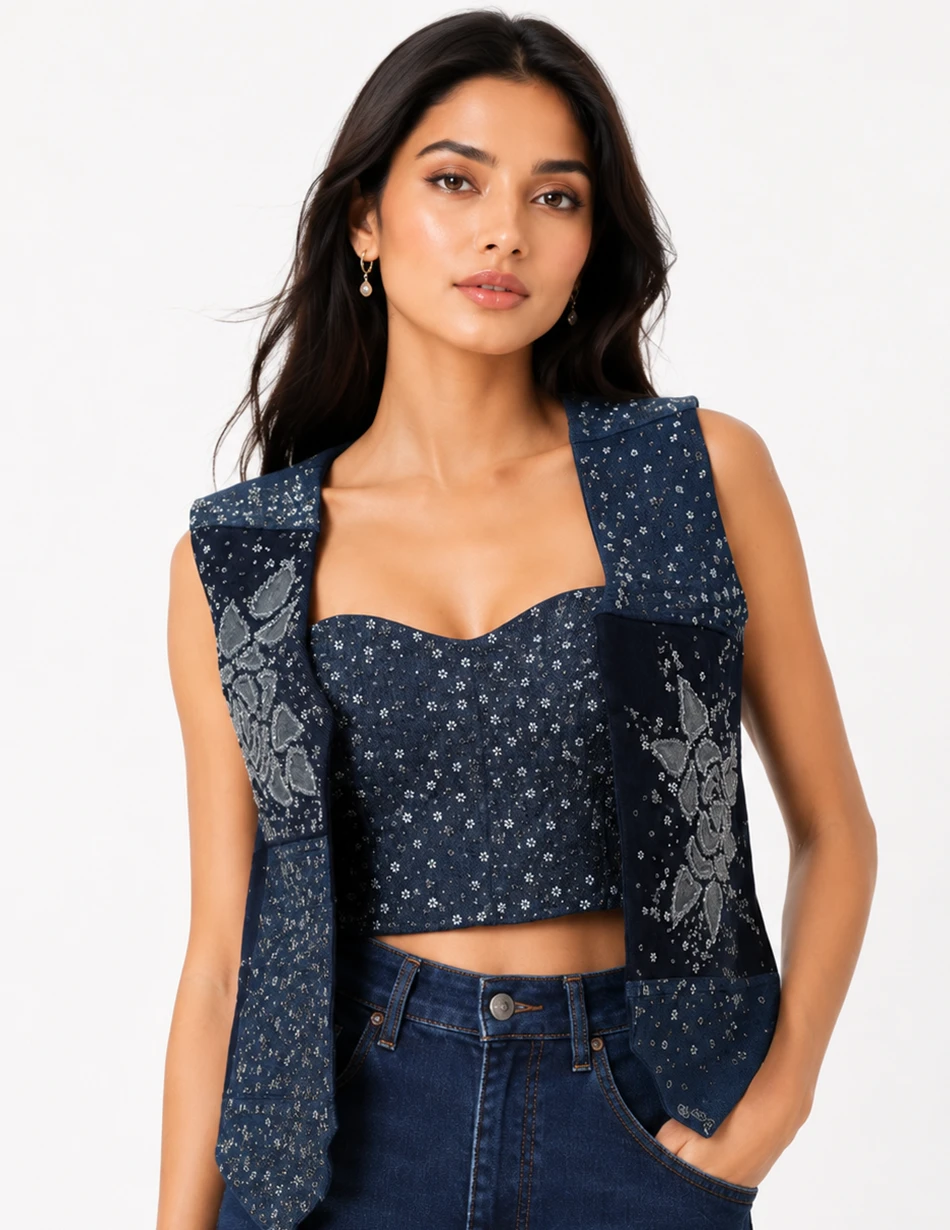 Elerra Street Vogue Multi-Colour Denim Structured Corset Top