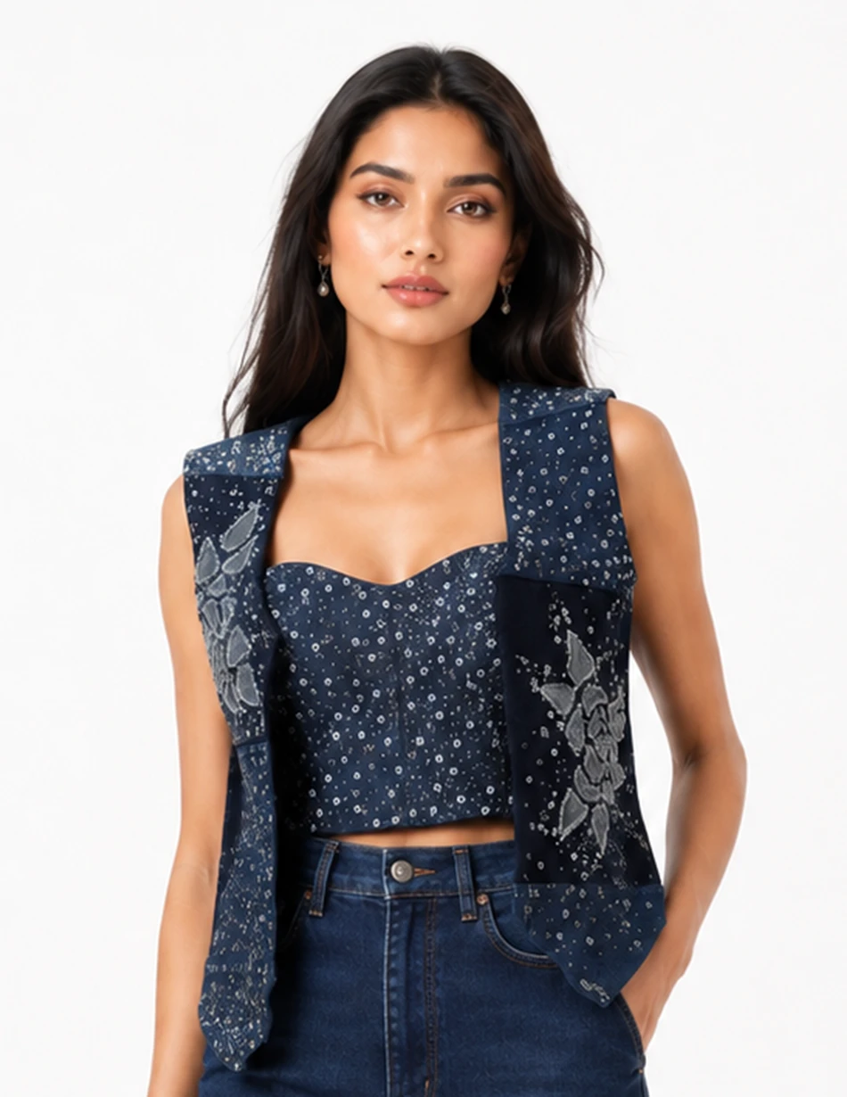Elerra Street Vogue Multi-Colour Denim Structured Corset Top