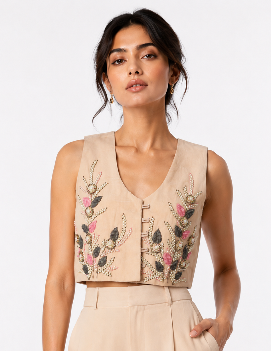 Elerra culture chic Blush Floral Embellished Couture Corset Set