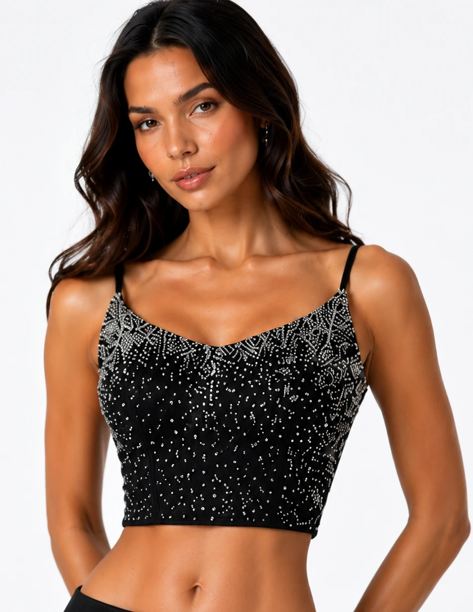 Elerra Evening Elegance Midnight Noir Crystal Couture Corset Top