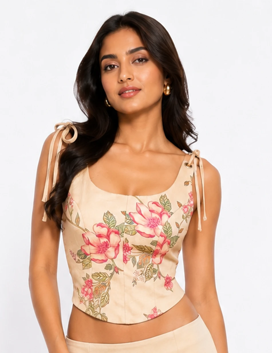 Elerra Blossom Beige Floral Couture Corset Top