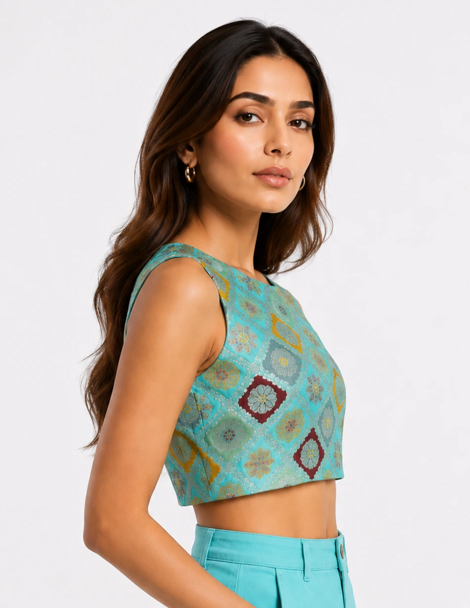 Elerra Aqua Mosaic Brocade Couture 