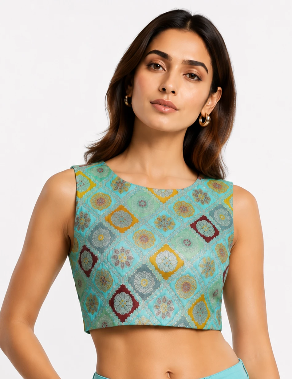 Elerra Aqua Mosaic Brocade Couture 