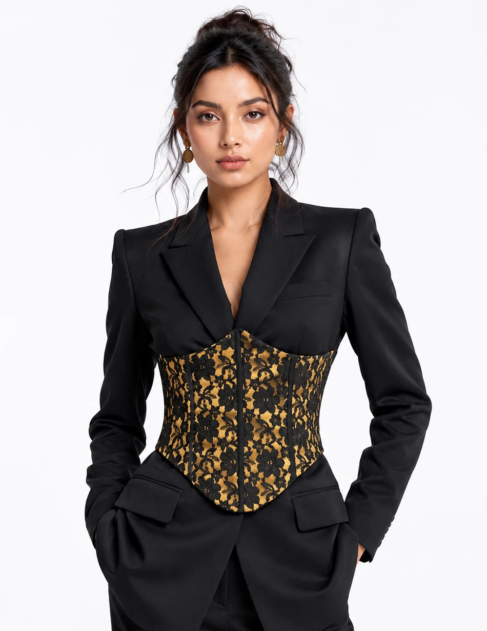 Elerra Noir Lace Sculpted Bustier Corset
