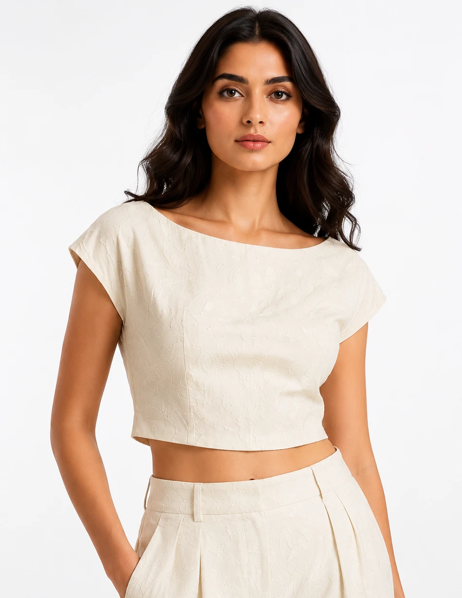 Elerra Ivory Tonal Bloom Couture Top