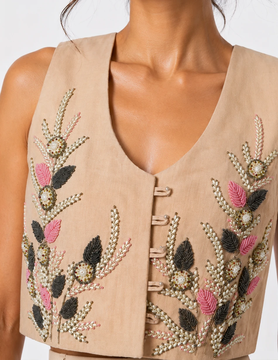 Elerra Elyra Noir Floral Embroidered Shoulder Princess Top