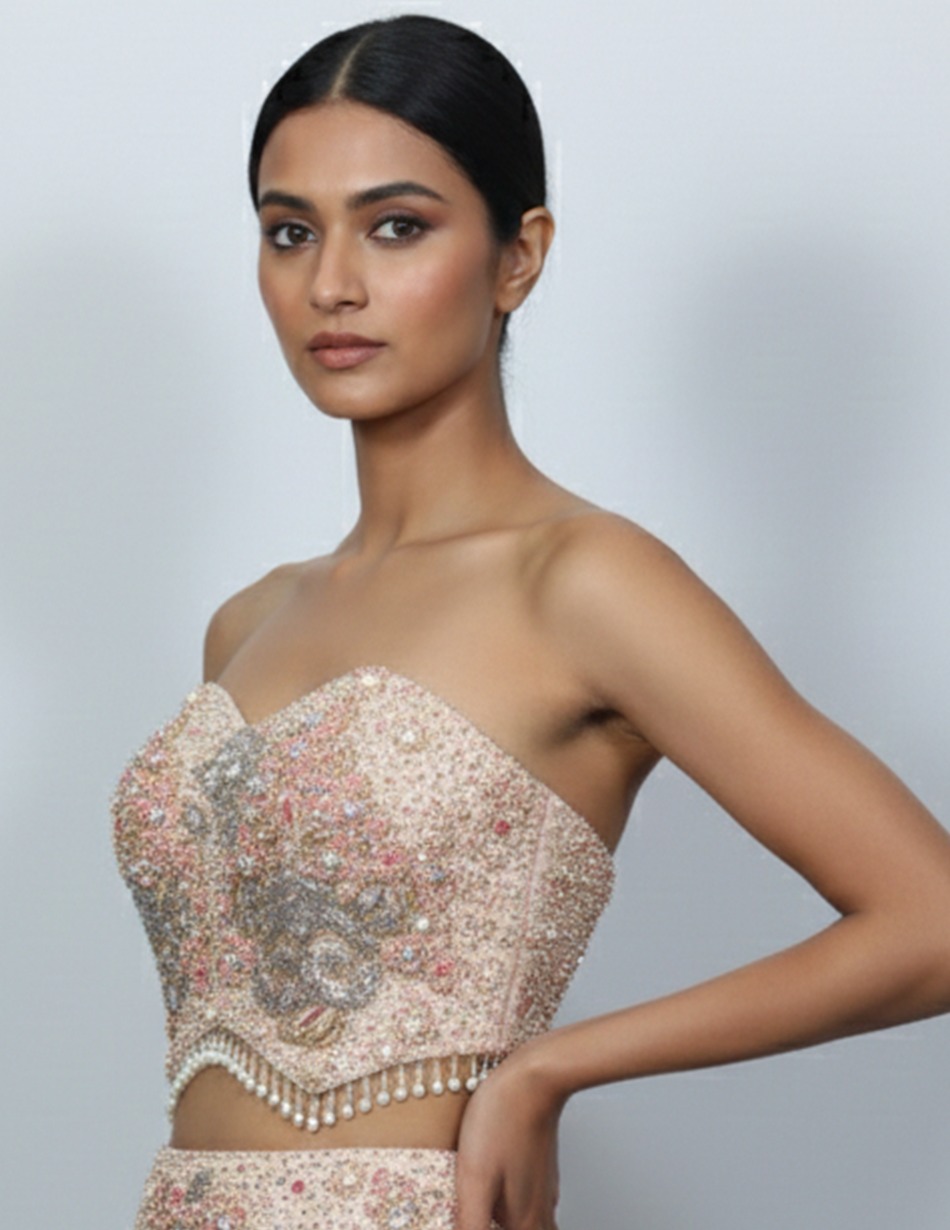 Elerra Pearl Embellished Scalloped Corset